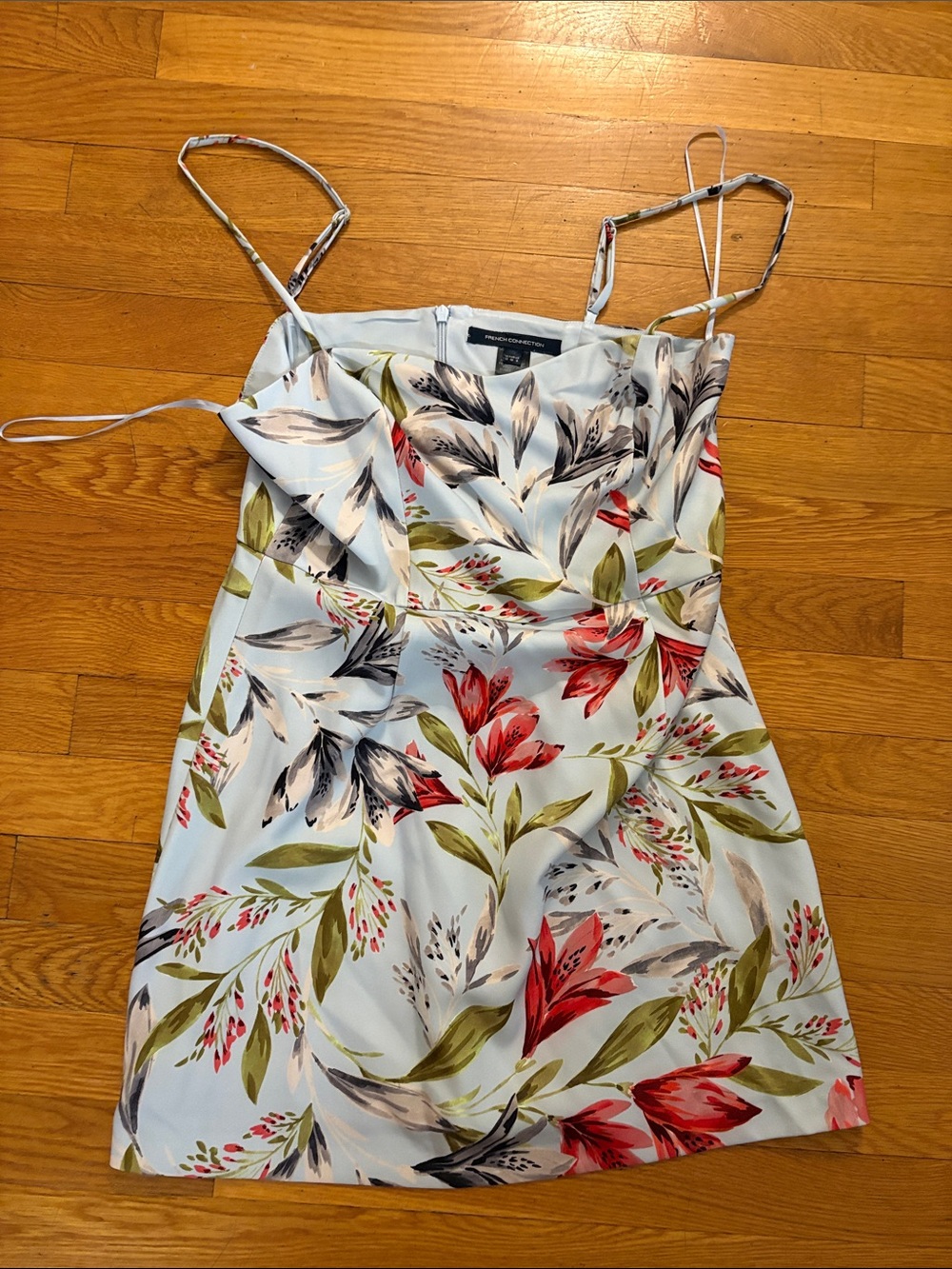 French Connection Light Blue Floral Spaghetti-Strap Mini Dress